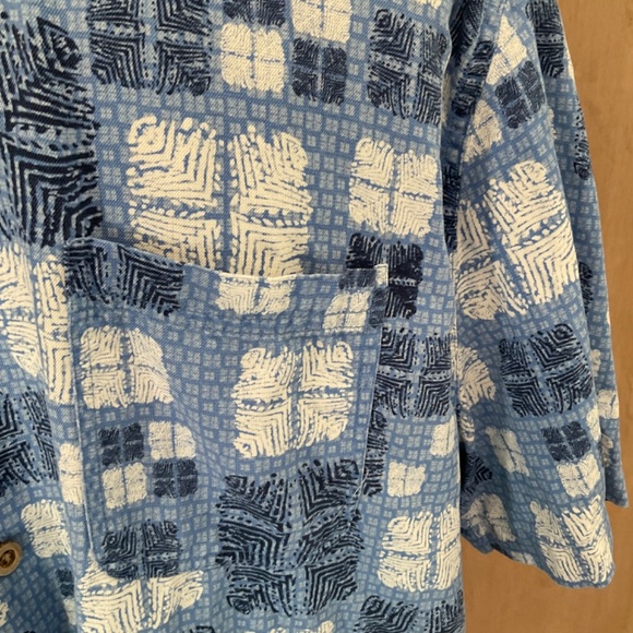 Nat Nast Button Blue 70% Silk 30%Cotton Camp Shirt Sz L Hawaiian geometric - Picture 8 of 16